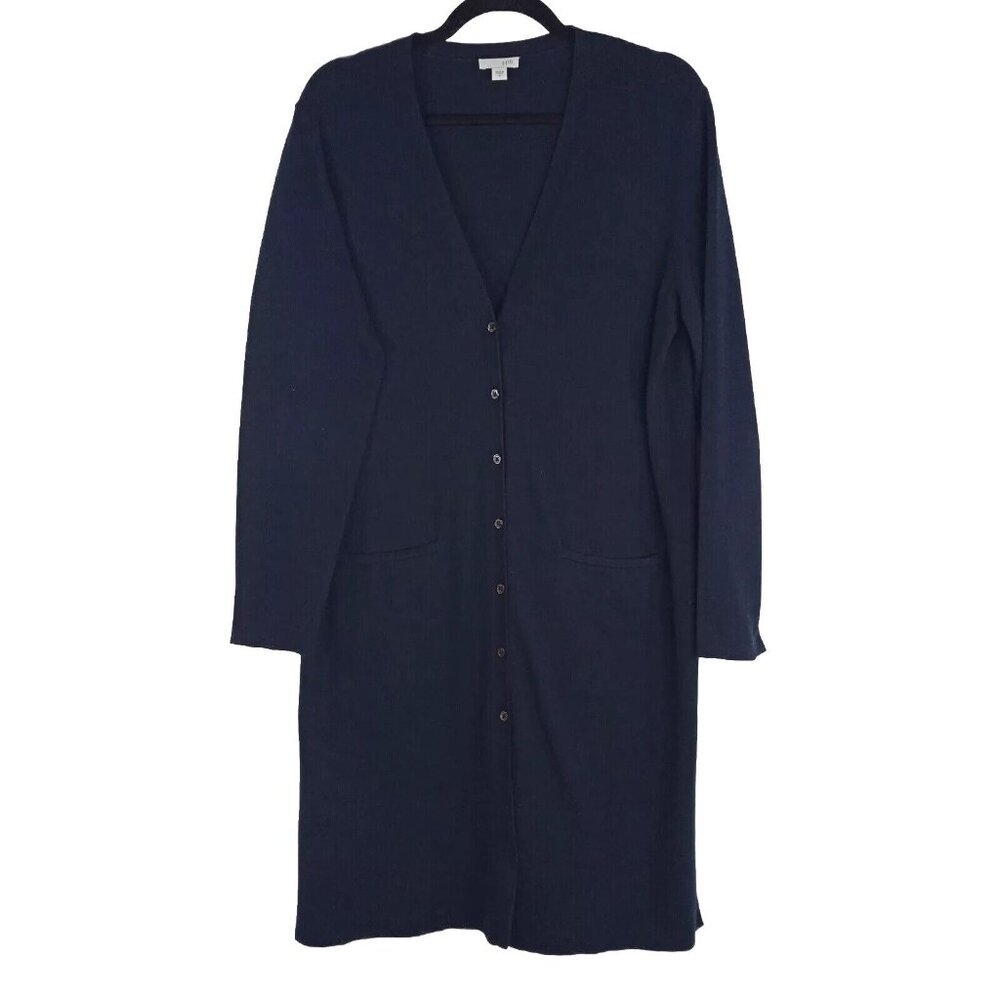 *SOLD* J Jill Womens Cardigan Sweater Size M 100% Cotton Blue Duster Long Sleeve - Picture 1 of 7